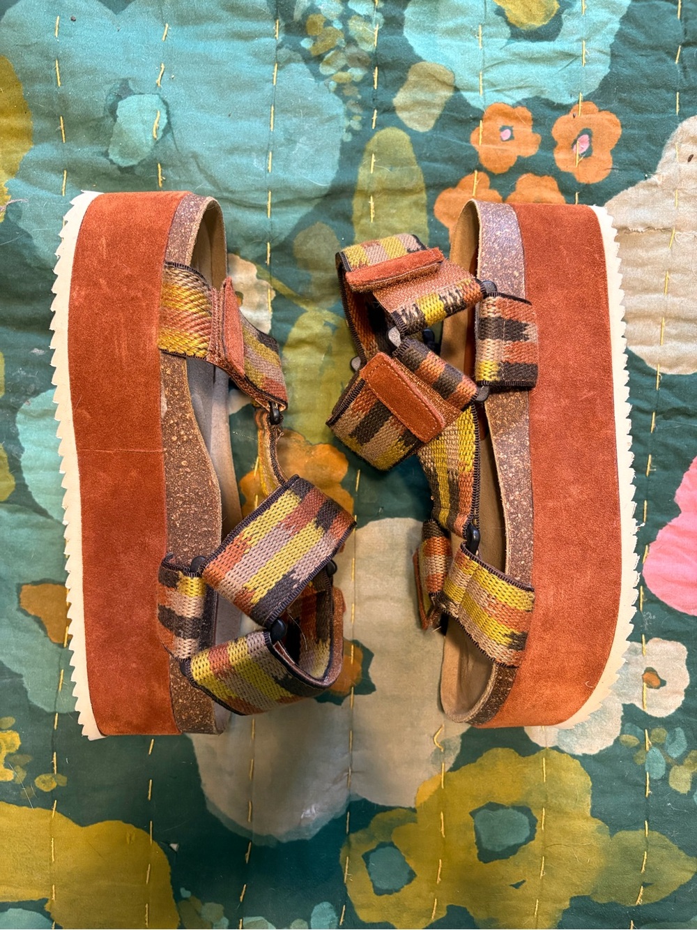 Intentionally Blank Women's Striped Multi-Color Velcro Adjustable Sandals NEW - Picture 4 of 6